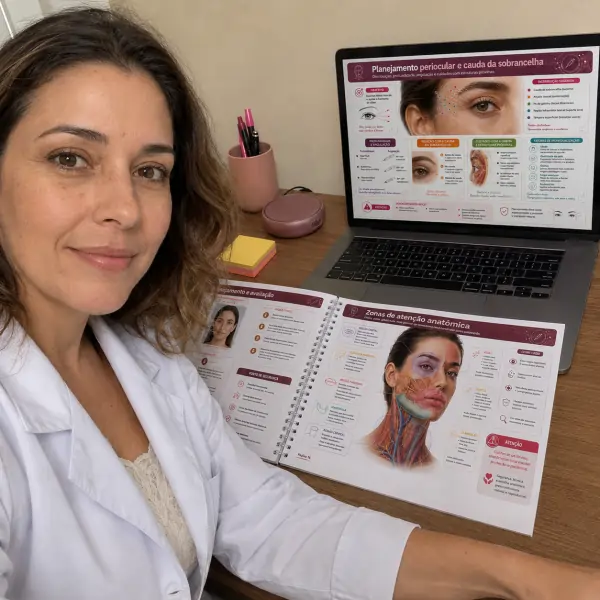 Profissional utilizando a Cartilha Visual da Toxina Botulínica
